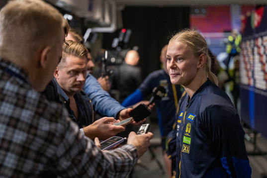 Nina Koppang of Sweden is being interviewed