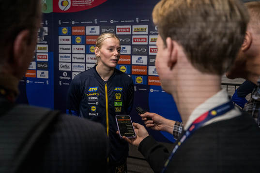 Nina Koppang of Sweden is being interviewed