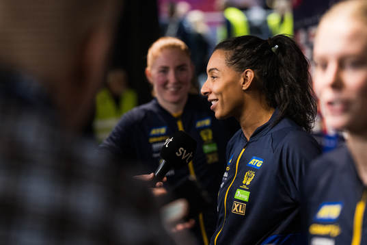 Jamina Roberts of Sweden is being interviewed