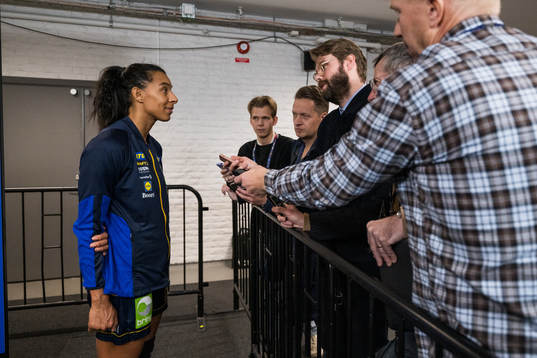 Jamina Roberts of Sweden is being interviewed