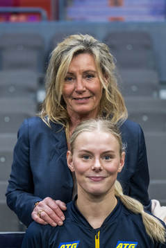 Nina Koppang of Sweden with her mother
