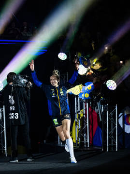 Jenny Carlson of Sweden enters the pitch