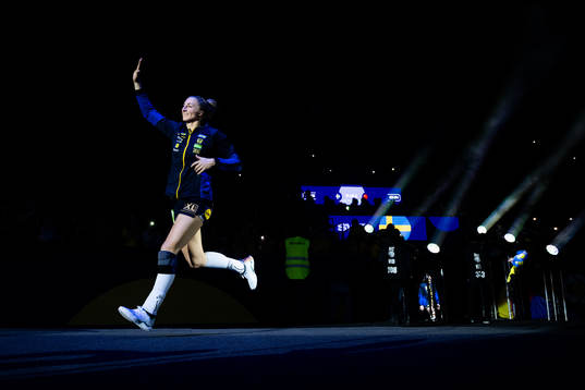 Linn Blohm of Sweden enters the pitch