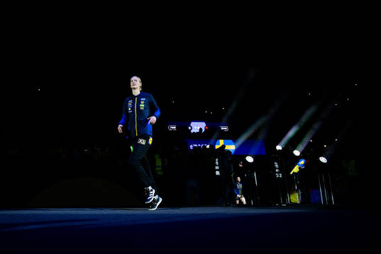 Goalkeeper Johanna Bundsen of Sweden enters the pitch