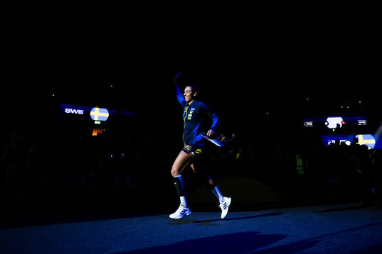 Jamina Roberts of Sweden enters the pitch