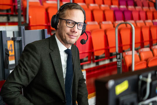 Commentator Anders Bjuhr of broadcaster Viaplay