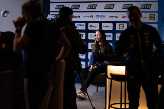 Olivia Mellegård at a press event with Sweden