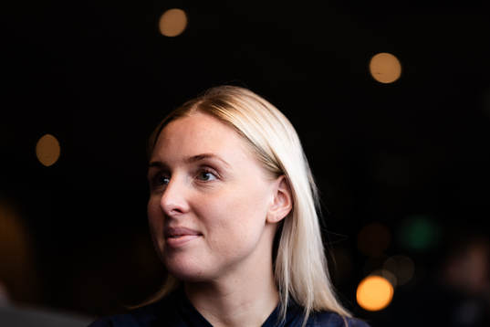 Mathilda Lundström at a press event with Sweden