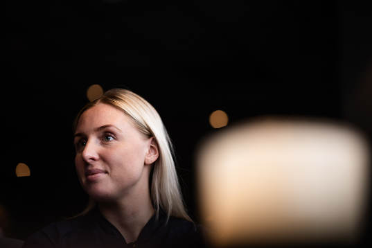 Mathilda Lundström at a press event with Sweden
