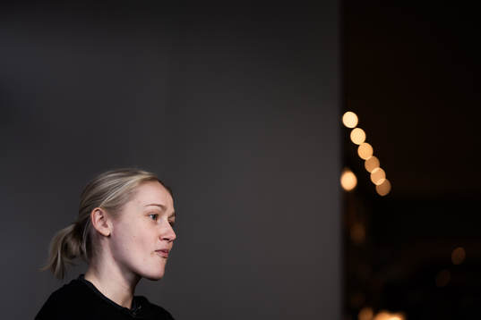 Emma Lindqvist at a press event with Sweden
