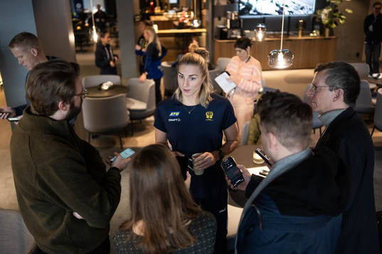 Linn Blohm at a press event with Sweden