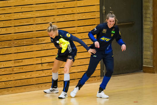 Nathalie Hagman and Kristin Thorleifsdottir of Sweden at a