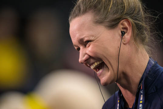 Assistant coach Johanna Wiberg of Sweden