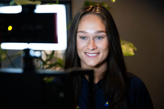 Goalkeeper Evelina Eriksson of Sweden at a press event