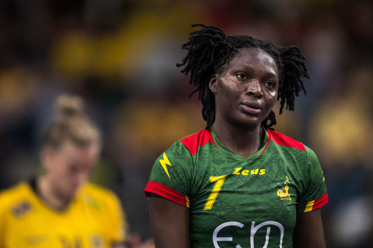 Laeticia Petronie Ateba Engadi of Cameroon looks dejected