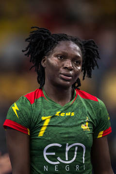 Laeticia Petronie Ateba Engadi of Cameroon looks dejected