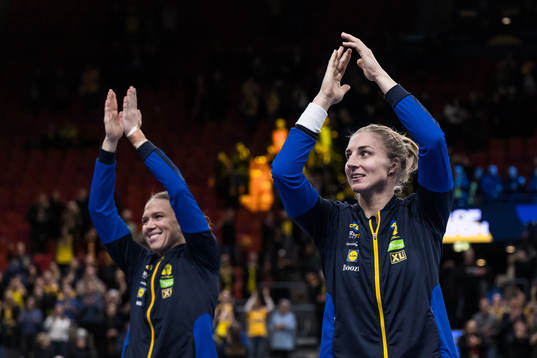 Jenny Carlson and Linn Blohm of Sweden celebrate