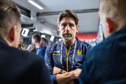 Head coach Tomas Axnér of Sweden is interviewed