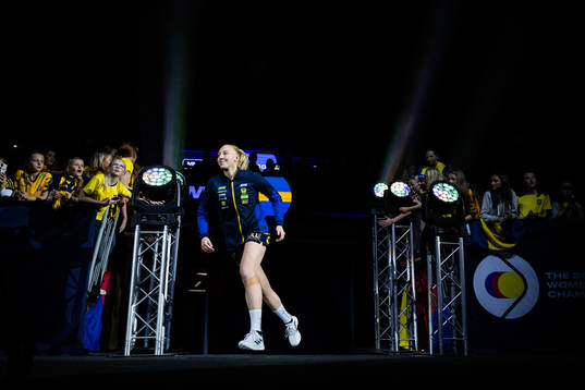 Tyra Axnér of Sweden enter the pitch