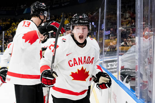 Owen Allard of Canada celebrates the 0-2 goal