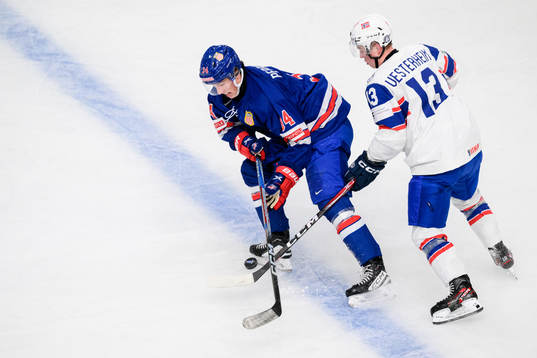 Gabe Perreault of USA and Petter Vesterheim of Norway