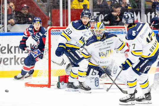 HV71s André Petersson och målvakt Frederik Dichow