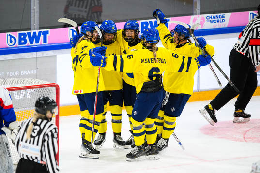 Hilda Svensson of Sweden celebrates with teammates