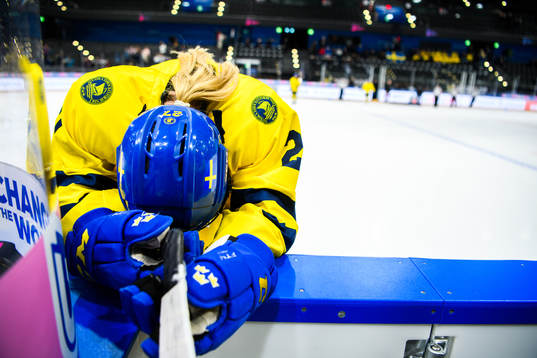 Anna Brenkle of Sweden looks dejected