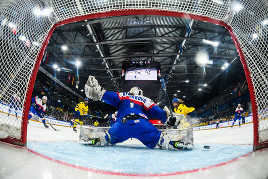 Ella Hellman of Sweden scores 1-0 behind goaltender Livia