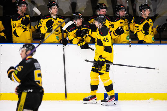 Vänersborgs Dmitry Iskornev jublar