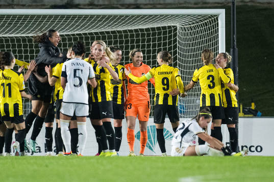 Anna Csiki, goalkeeper Jennifer Falk and Filippa Curmark of