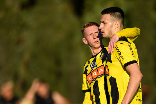 Srdjan Hrstic and Julius Lindberg of BK Häcken celebrates