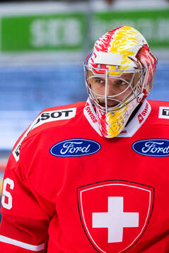 Goaltender Joren Van Pottelberghe of Switzerland