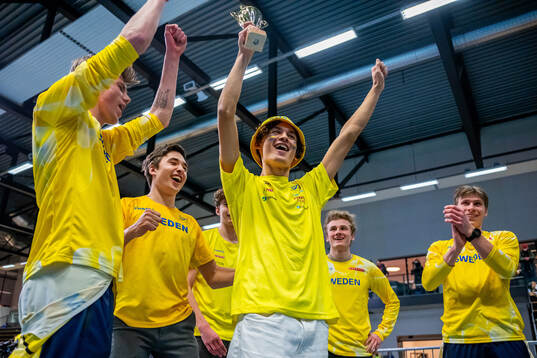 Melwin Lycke Holm and athletes of Sweden celebrate