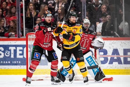Örebros Linus Arnesson och målvakt Jhonas Enroth mot