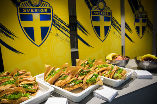 Sandwiches and fruit available for members of media