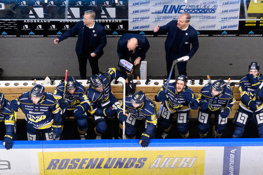 HV71s spelare och ledare jublar