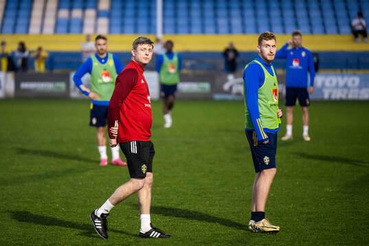 Head coach Jon Dahl Tomasson and Dejan Kulusevski of the