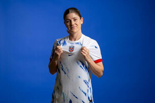 Maren Mjelde of the Norwegian national football team poses