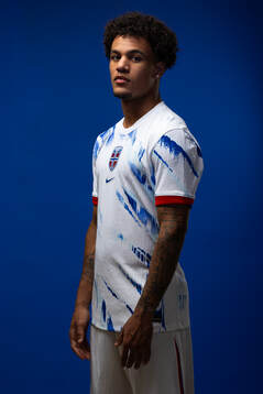 Oscar Bobb of the Norwegian national football team poses