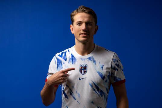 Sander Berge of the Norwegian national football team poses