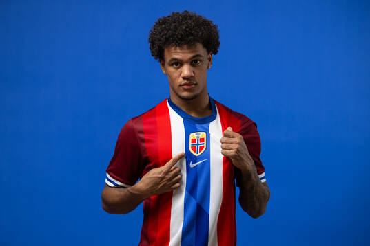 Oscar Bobb of the Norwegian national football team poses