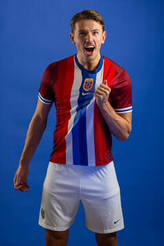 Sander Berge of the Norwegian national football team poses