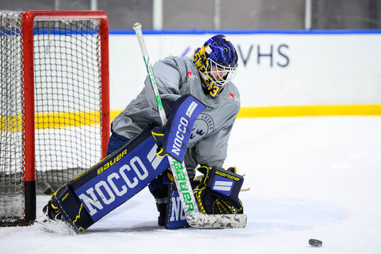 Goaltender Emma Söderberg of Sweden at a practice session