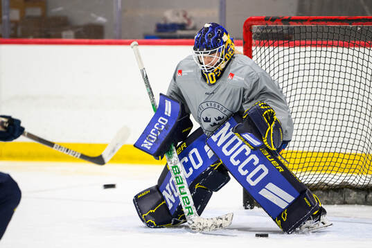 Goaltender Emma Söderberg of Sweden at a practice session