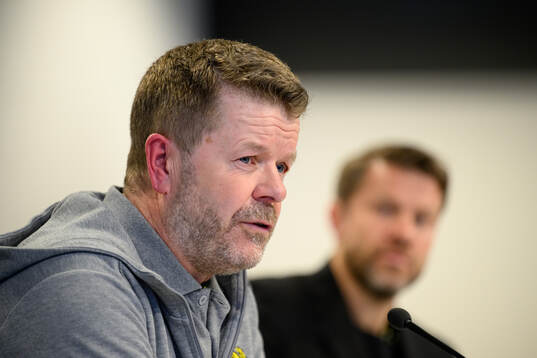 Mjällbys tränare Anders Torstensson på presskonferensen