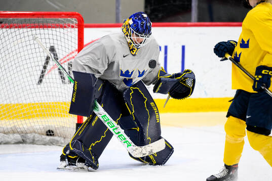 Goaltender Emma Söderberg of Sweden at a practice session