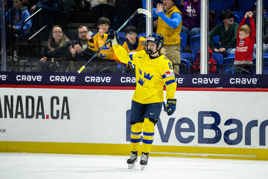 Hilda Svensson of Sweden celebrates scoring 3-2