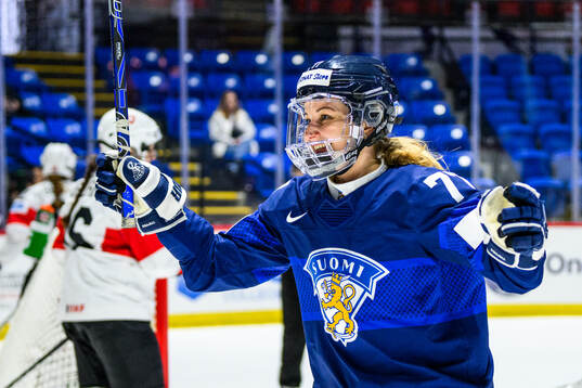 Susanna Tapani of Finland celebrates scoring 2-1