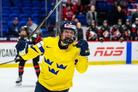 Hilda Svensson of Sweden celebrates scoring 2-1